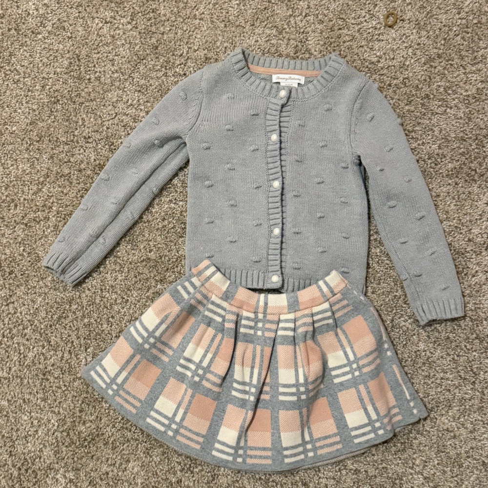 Tommy Bahama Gray Cardigan with Plaid Skirt